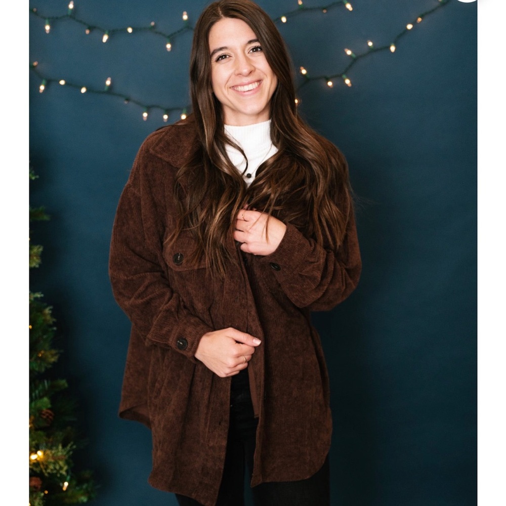 Brown corduroy shacket with pockets